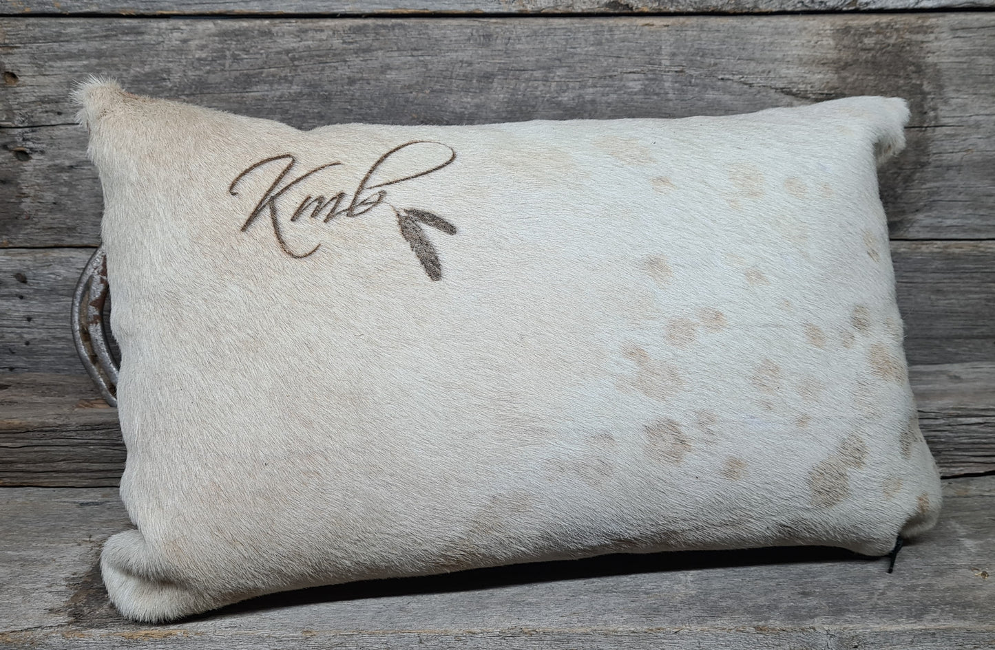 Cowhide Cushion White Hide with Leather Back