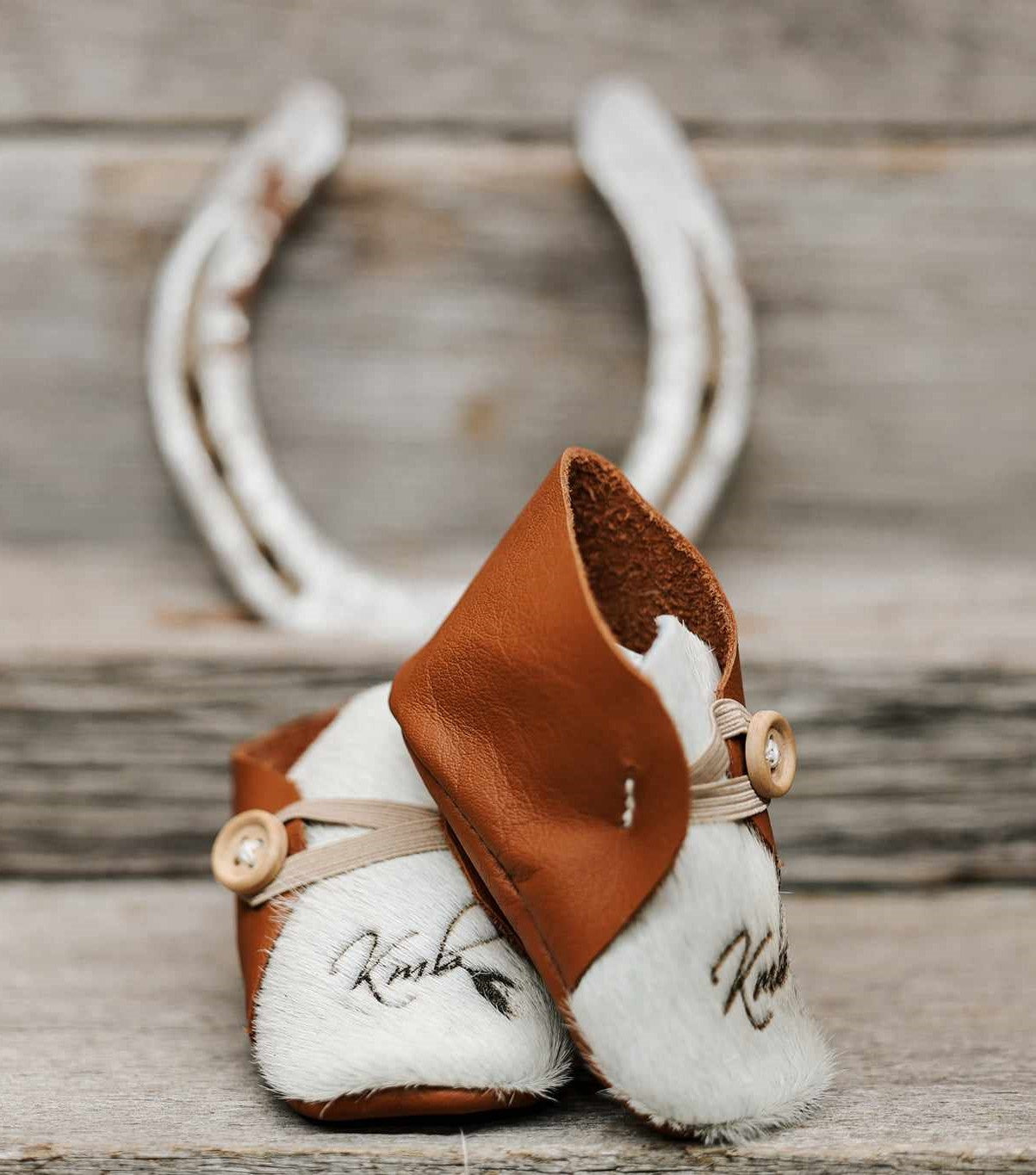 KMB Baby Booties - Brown with White Hide