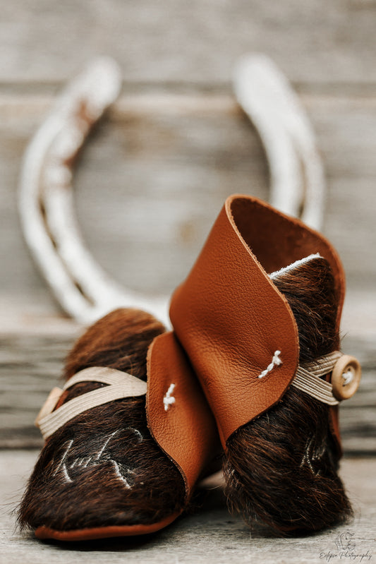 KMB Baby Booties - Dark Brown Long Hair Hide