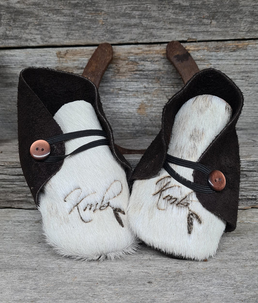 KMB Baby Booties - Dark Suede & White Hide