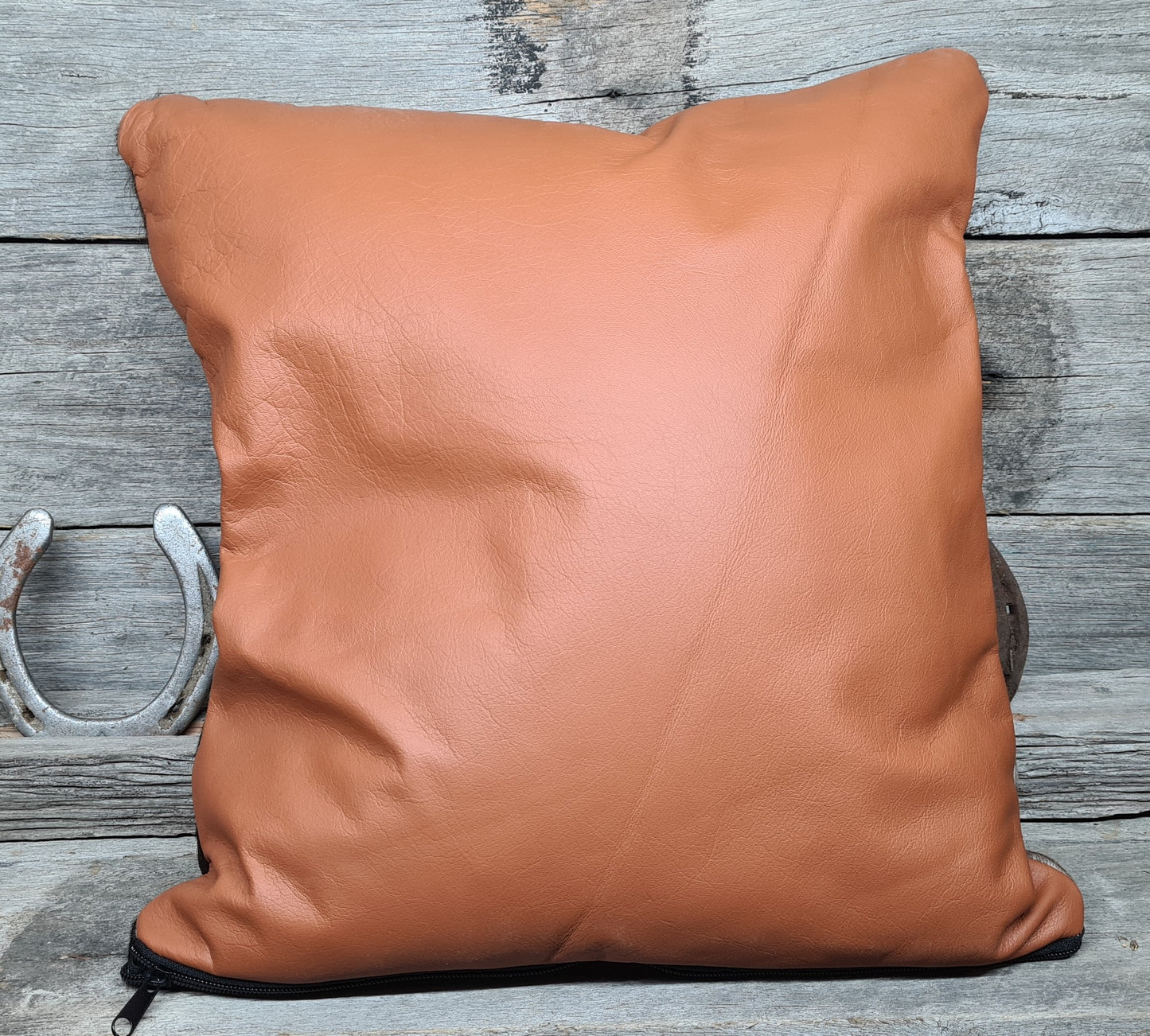 Cowhide Cushion Dark Hide with Leather Back