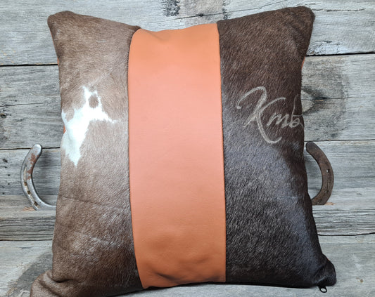 Cowhide Cushion Dark Hide with Leather Back