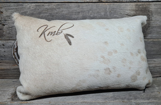 Cowhide Cushion White Hide with Leather Back