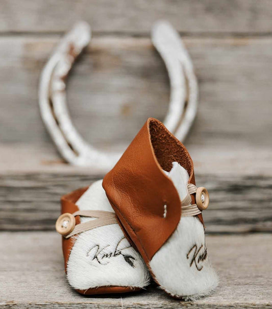KMB Baby Booties - Brown with White Hide